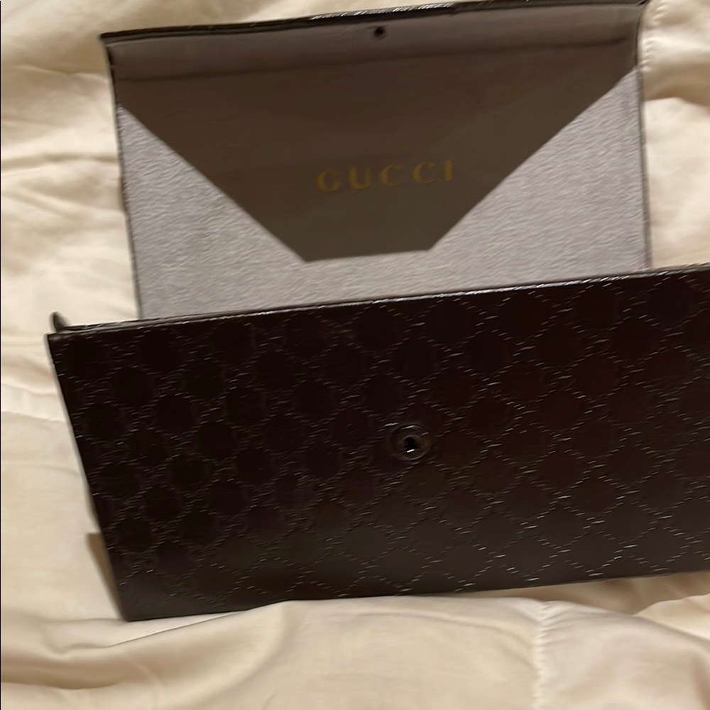 Gucci Dark Brown Leather patterned glasses case